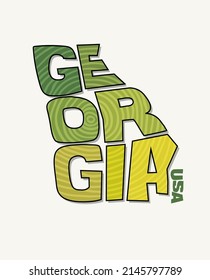 State of Georgia with the name distorted into state shape. Pop art style vector illustration for stickers, t-shirts, posters, social media and print media.