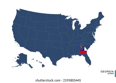 State of Georgia on blue map of United States of America. Flag and map of Georgia. Vector illustration.