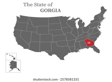 The state of Georgia on the map of the United States of America is highlighted in red. States of the USA with borders on a general map