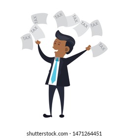state government taxes business, executive business man managing personal finances cartoon vector illustration graphic design