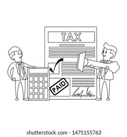 state government taxes business, executive business men coworkers partners managing personal finances cartoon vector illustration graphic design