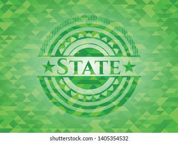 State green emblem with triangle mosaic background. Vector Illustration. Detailed.