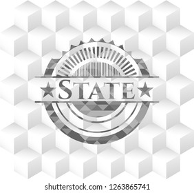 State grey badge with geometric cube white background