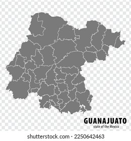 State Guanajuato  of Mexico map on transparent background. Blank map of  Guanajuato  with  regions in gray for your web site design,app, UI. Mexico. EPS10.