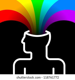 state of happiness with rainbow out of head
