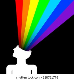 estado de felicidad con arco iris fuera de la cabeza