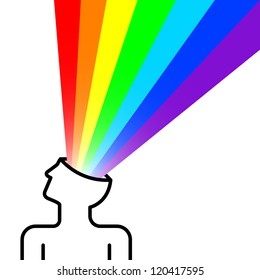 state of happiness with rainbow out of head