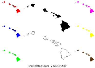 State of Hawaii (United States of America, USA or U.S.A.) silhouette and outline map, Moku‘aina o Hawai‘i