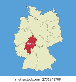 The state of Hesse on a map of Germany. Vector illustration