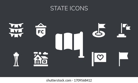 State Icon Set. 9 Filled State Icons. Included Flag, Home, Space Needle, Flags Icons