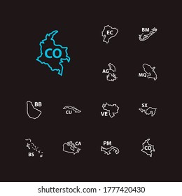 State icons set. Colombia and state icons with barbados, cuba and antigua. Set of saint for web app logo UI design.