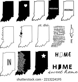 State of Indiana Set Outline Map of Indiana. United States of America Indiana. State maps. Vector illustration