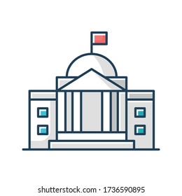 State institution front RGB color icon. Supreme court building entrance. National museum exterior. Urban bank. Embassy facade. Classical city construction. Isolated vector illustration