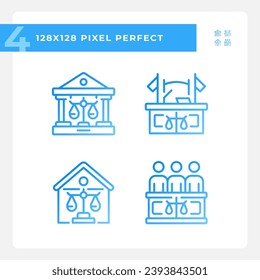 State institutions of law pixel perfect gradient linear vector icons set. Government court institution. Thin line contour symbol designs bundle. Isolated outline illustrations collection