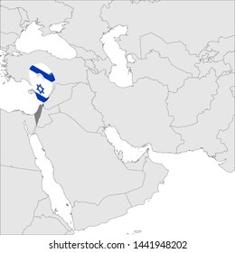 State of Israel Location Map on map Middle East. 3d Israel flag map marker location pin. High quality map of Israel.  Vector illustration EPS10.