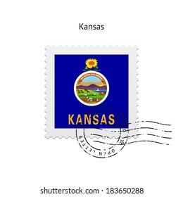 State of Kansas flag postage stamp on white background. Vector illustration.