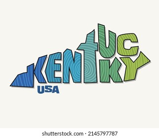 State of Kentucky with the name distorted into state shape. Pop art style vector illustration for stickers, t-shirts, posters, social media and print media.

