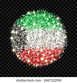 State of Kuwait flag sparkling badge. Round icon with Kuwaiti national colors with glitter effect. Button design. Vector illustration. One of a series of signs