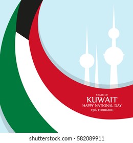 State of Kuwait Happy National Day 25th february greeting card. Vector illustration.