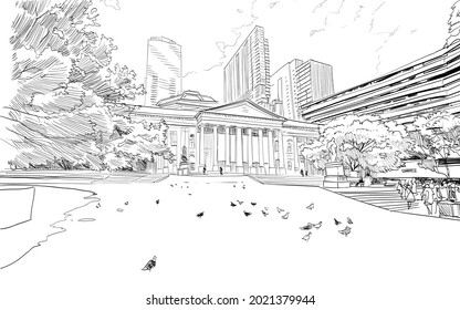 State Library of Victoria. Melbourne city. Australia. Hand drawn vector illustration.