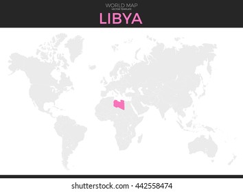 State of Libya location modern detailed vector map. All world countries without names. Vector template of beautiful flat grayscale map design with selected country and border location