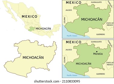 Ubicación del estado de Michoacán en el mapa de México