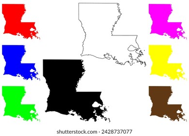 State of Louisiana (United States of America, USA or U.S.A.) silhouette and outline Louisiane, Luisiana or Lwizyan map