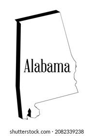 Esquema del mapa estatal 3D de Alabama sobre un fondo blanco