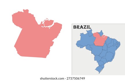 Pará State Map, Northern Brazil with Borders and Capital. Pará Brazil Map Isolated on White Background.Suitable for education, infographic, atlas, and presentation use.
