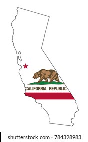 State Map Outline Of California Over A White Background With Flag Inset
