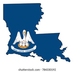 State map outline of Louisiana over a white background with flag inset