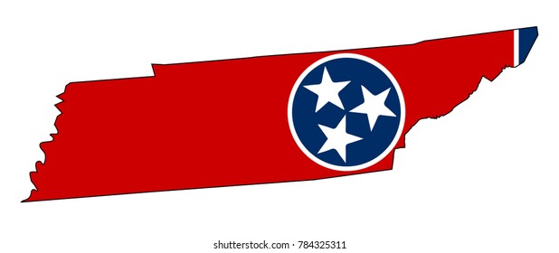 State map outline of Tennessee over a white background with flag inset