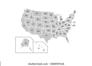 State map. USA silhouette in flat style. Vector isolated outline illusrtation