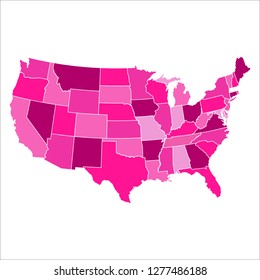 State map vector.  USA map isolated on white background. United States of America country. Trend illustration on the theme of the actual colors for this season 2019 - a  pink 