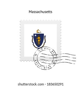 State of Massachusetts flag postage stamp on white background. Vector illustration.