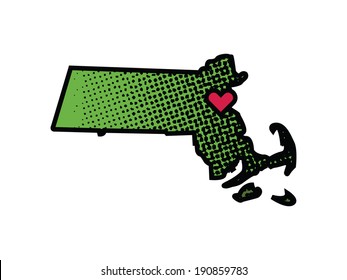 State of Massachusetts with Heart over the city Boston.