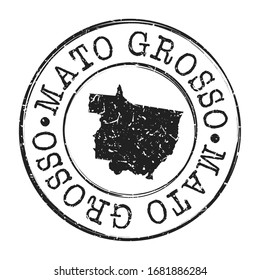 Estado de Mato Grosso, Mapa de Brasil. Pasaporte Postal De Silhouette. Icono del vector de redondeo de sello. Diseños de rehenes antiguos.