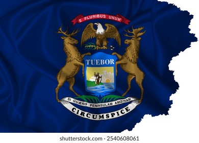State of Michigan flag vector with torn edges on a transparent background