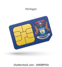 State of Michigan phone sim card with flag. Vector illustration.