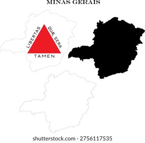 State of Minas Gerais Map Bundle with Flag, Black Silhouette and Detailed Outline Contours