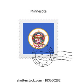 State of Minnesota flag postage stamp on white background. Vector illustration.