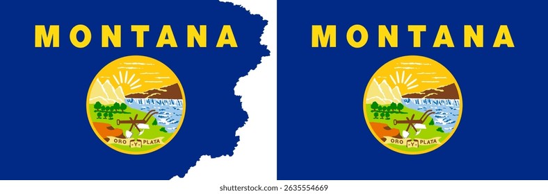 State of Montana flags vector. Standard flag and with torn edges
