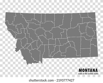 State Montana map on transparent background. Blank map of  Montana with  regions in gray for your web site design, logo, app, UI. USA. EPS10.