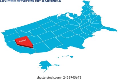 State of Nevada made in a emboss on a blue map of America on a white background