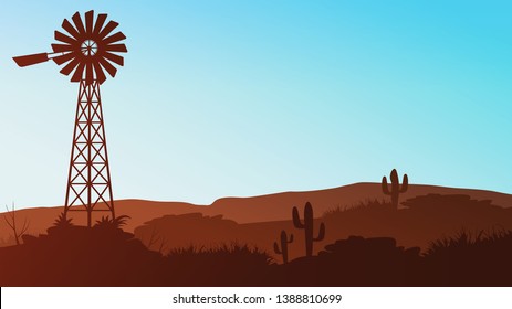 State of Nevada, Mojave Desert vector landscape.
