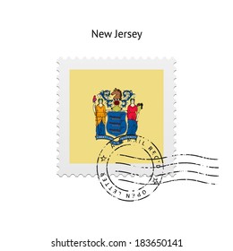 State of New Jersey flag postage stamp on white background. Vector illustration.