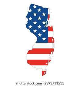 Estado de Nueva Jersey con bandera de los Estados Unidos. Mapa de EEUU. 