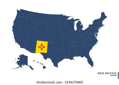 State of New Mexico on blue map of United States of America. Flag and map of New Mexico. Vector illustration.