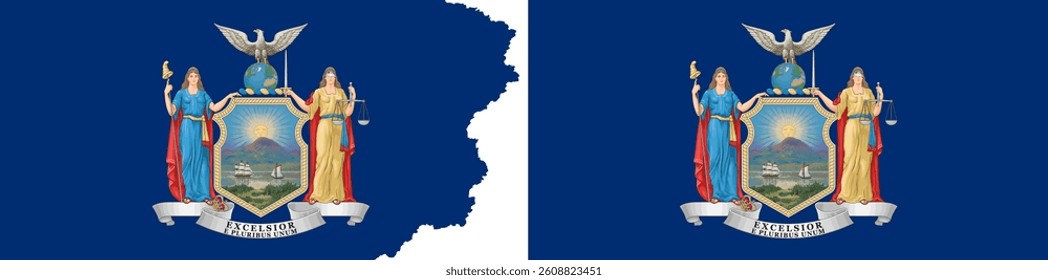 State of New York flags vector. Standard flag and with torn edges