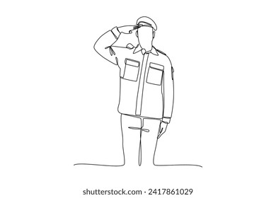 a state official wears a uniform while being respectful . Professional work job uniform. Minimalism concept one line draw graphic design vector illustration